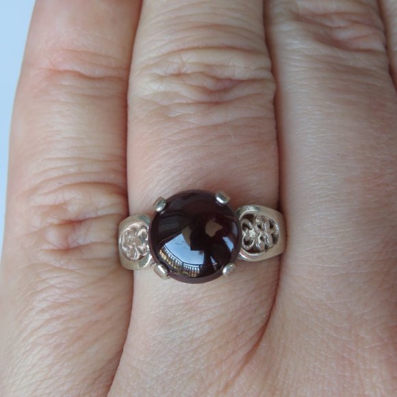 Deep Red Wine Natural Garnet In Filigree Sterling Silver Ring. Size 7 - Picture 7 of 11